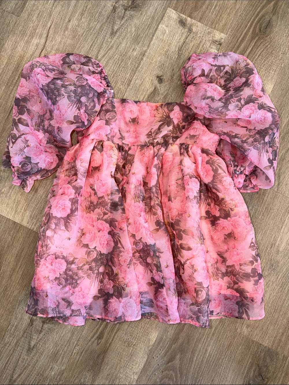 For Love Bell Pink Floral Puff-Sleeve Mini Babydoll Dress